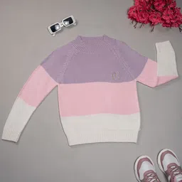 Purple United Kids Girls Colourblocked Pullover-picture-36