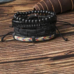 The Roadster Lifestyle Co. Set Of 4 Artificial Beaded Leather Multistrand Bracelet-picture-25