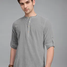 LENIA Mandarin Collar Roll-Up Sleeves Straight Short Kurta-picture-27