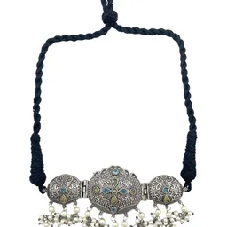 NAMAN ARTS Silver-Plated Artificial Stones Studded & Beaded Oxidised Jewellery Set image 5