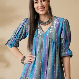 globus Women A-line Multicolor Knee Length Dress image 3