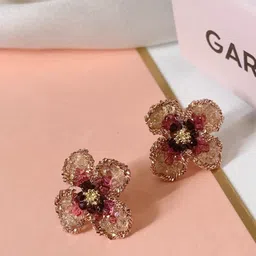 FIMBUL Gold-Plated Rhinestone Studded Floral Shaped Studs-image-95