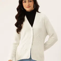 APSLEY Floral Self Design Embellished V-Neck Cardigan-picture-38
