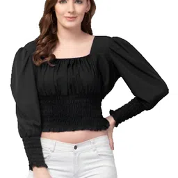 tildosac Women Puff Sleeve Smocked Crop Top-picture-23