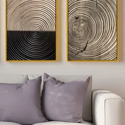 Myntra Elegant Homes Gold-Toned & Brown 2 Pieces Geometric Round Lines Canvas Wall Art-image-15