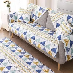 HOMETHREADS Blue & Multicoloured Printed Sofa Cover image 2