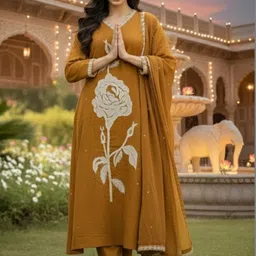 MILAAV Women Floral Embroidered Regular Thread Work Kurta with Trousers & With Dupatta image 4