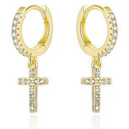 Peora Gold Plated Cubic Zirconia Studded Circular Drop Earrings-image-40