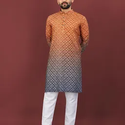 LADY BERRY Men Floral Printed Sequinned Shadow Work Kurta-picture-18