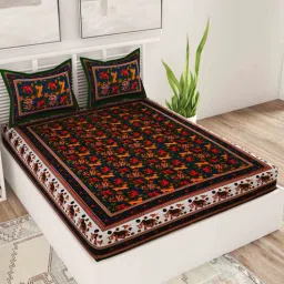 uniqchoice Green Traditional 120 TC 100% Cotton Queen Bedsheet With 2 Pillow Covers-picture-13