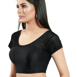 KALINI Women Self Designed Round Neck Non-Padded Saree Blouse image 2