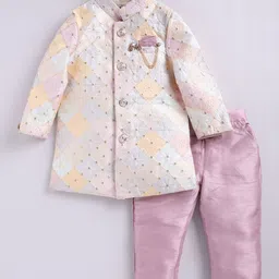 Little Collars Boys Sequined Embellished Mandarin Collar Achkan Jodhpuri Set-image-9