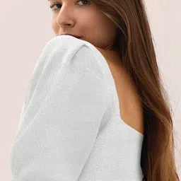 BerryBird Square Neck Puff Sleeve Knitted Top image 5