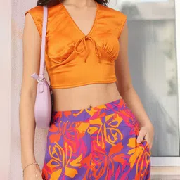 DressBerry Bowtiful Babe Crochet Inserts Tie-Up Empire Crop Top-image-2