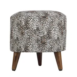 GLOBALLY INDIAN Grey Printed Wooden & Velvet Round Puff Ottoman image 4