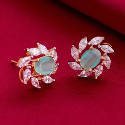Kushal's Fashion Jewellery Gold-Plated Zircon Floral Shaped Studs Earrings-image-35