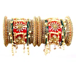Zindura Set Of 2 Gold-Plated Stones-Studded & Pearls-Beaded Chuda Bangles-picture-29