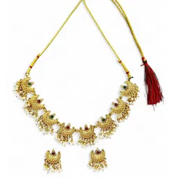 ANTIQUE JEWELLERY Gold Plated Pearls Chandrakor Jewellery Set-picture-36