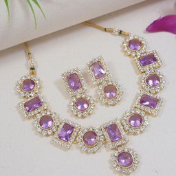 I Jewels Gold-Plated Stone Studded Necklace & Earrings-picture-2