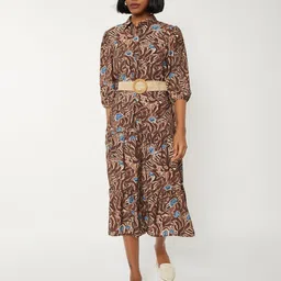 max Print Puff Sleeve A-Line Midi Dress-image-16