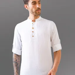 Indiqlo Men Solid Mandarin Collar Linen Regular Fit Casual Shirt-picture-37