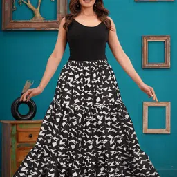 aditienterptise Women Printed Flared Black Skirt-picture-13