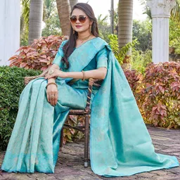 SATYAM WEAVES Woven Design Zari Silk Cotton Handloom Banarasi Saree-picture-31
