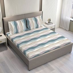 Layers Firenze Floret Beige & Pink Striped Cotton 144 TC King Bedsheet Set-2.74 m x 2.74 m-picture-2