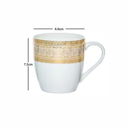 SONAKI White & Gold Set Of 6 Ethnic Motifs Printed Bone China Glossy Mugs 170 ml Each image 2