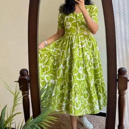 assamica Women Fit and Flare Green Midi/Calf Length Dress image 5