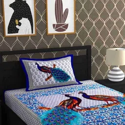 clothohub Cotton Single Flat 144 TC Jaipuri Prints Bedsheet image 1