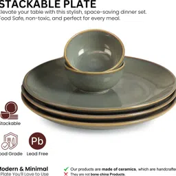 the white space living Pack of 8 Ceramic 'Olive Green' Handcrafted Stoneware Reactive Glaze Ceramic Dinner Set Dinner Set image 4