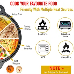 knobon Pre-Seasoned Cast Iron Flat Dosa/Roti/Chapati Tawa Pan With 2 Side Handle 30 Cm Tawa 30 cm diameter image 4