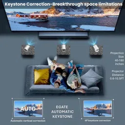 Egate Atom 2X (Ei9027) (200 lm / 1 Speaker / Wireless / Remote Controller) Android 13 | 200 ISO Lumens, 720p Native with 1080p & 4K Support | Manual Focus + Automatic Keystone with Netflix, Prime etc | WiFi 6 & BT, Screen Mirroring | 1GB RAM-8GB ROM Smart Projector image 4