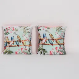 Multicolor Floral & Birds Printed Satin Blend 16 x 16 Inches Cushion Covers (Set of 2) by Jeel image 2
