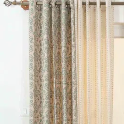 Green Cotton Abstract 5.5Ft Semisheer Eyelet 4 Window Curtains-image-72