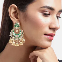 Jewels Galaxy Green Gold-Plated Stone Studded & Beaded Enamelled Chandbalis-image-14