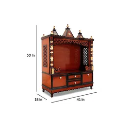 dzyn furnitures Abhikya Kostha Floor Rested Pooja Mandir without Door (Brown Gold) image 2