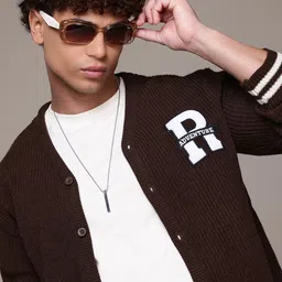 roadster Men Solid V Neck Brown Sweater-picture-36