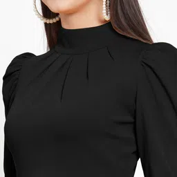 dream beauty fashion Casual Regular Sleeves Printed Women Black Top image 4