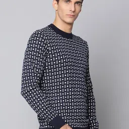 BEN SHERMAN Men Navy Blue & White Pure Cotton Printed Pullover image 5