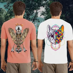 kasendra Men Graphic Print Round Neck Polyester Pink, White T-Shirt-picture-10