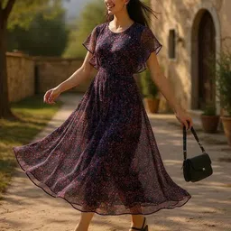 Hive91 Women Floral Printed Flared Sleeves Crepe A-Line Maxi Dress-picture-14