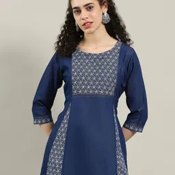 Meena Bazaar Women Floral Printed Denim Kurta-picture-31