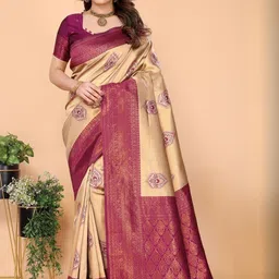 WOVENSTOCK Ethnic Motifs Printed Woven Design Zari Border Kanjeevaram Saree-image-98
