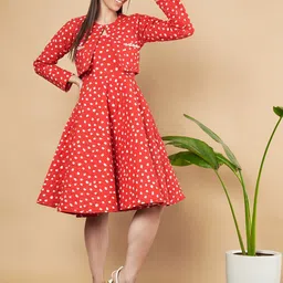 KALINI Women Polka Dot Print Fit & Flare Midi Dress image 3