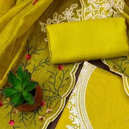 KALINI Women's Chandrei Cotton Floral Embroidered Unstitched Dress Material with Dupatta image 5