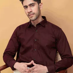 Foomer Micro Checked Spread Collar Long Sleeves Cotton Shirt-picture-13