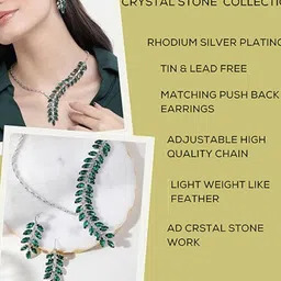 ORANGENYSHA Rhodium-Plated American Diamond-Studded Jewellery Set image 5