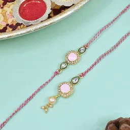 MEIRA JEWELLERY Gold-Plated Kundan-Studded & Beaded Bhaiya Bhabhi Rakhi-picture-28